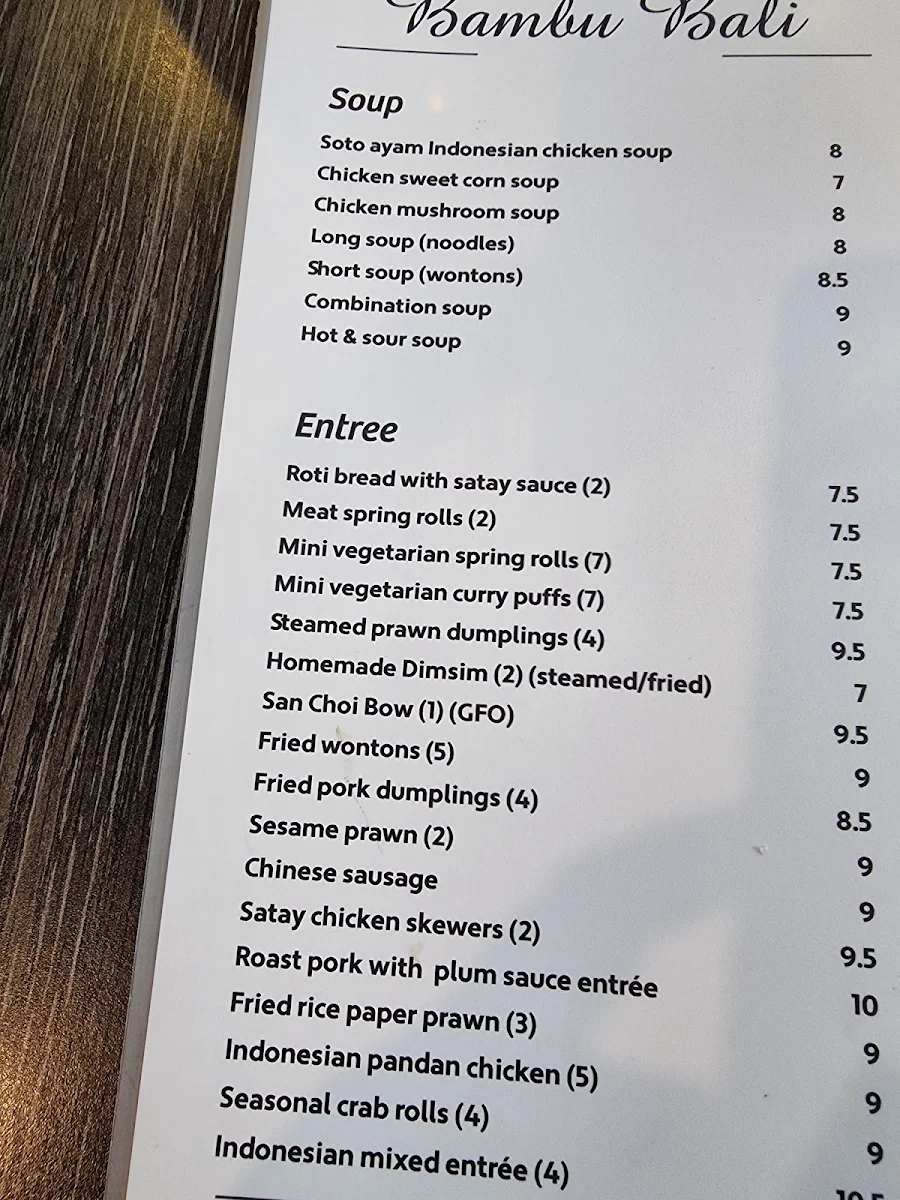 Menu, Bambu Bali
