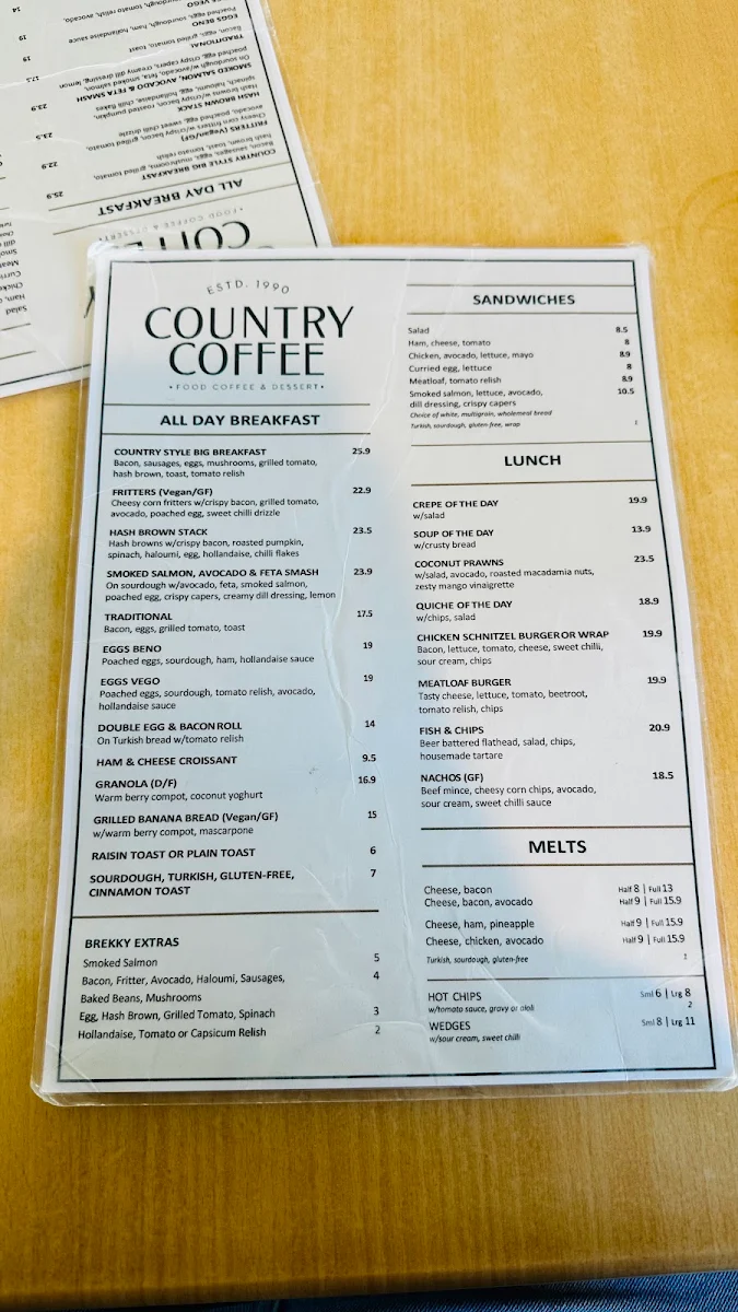 Menu, Country Coffee