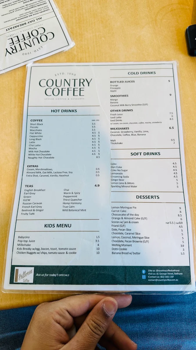 Menu, Country Coffee