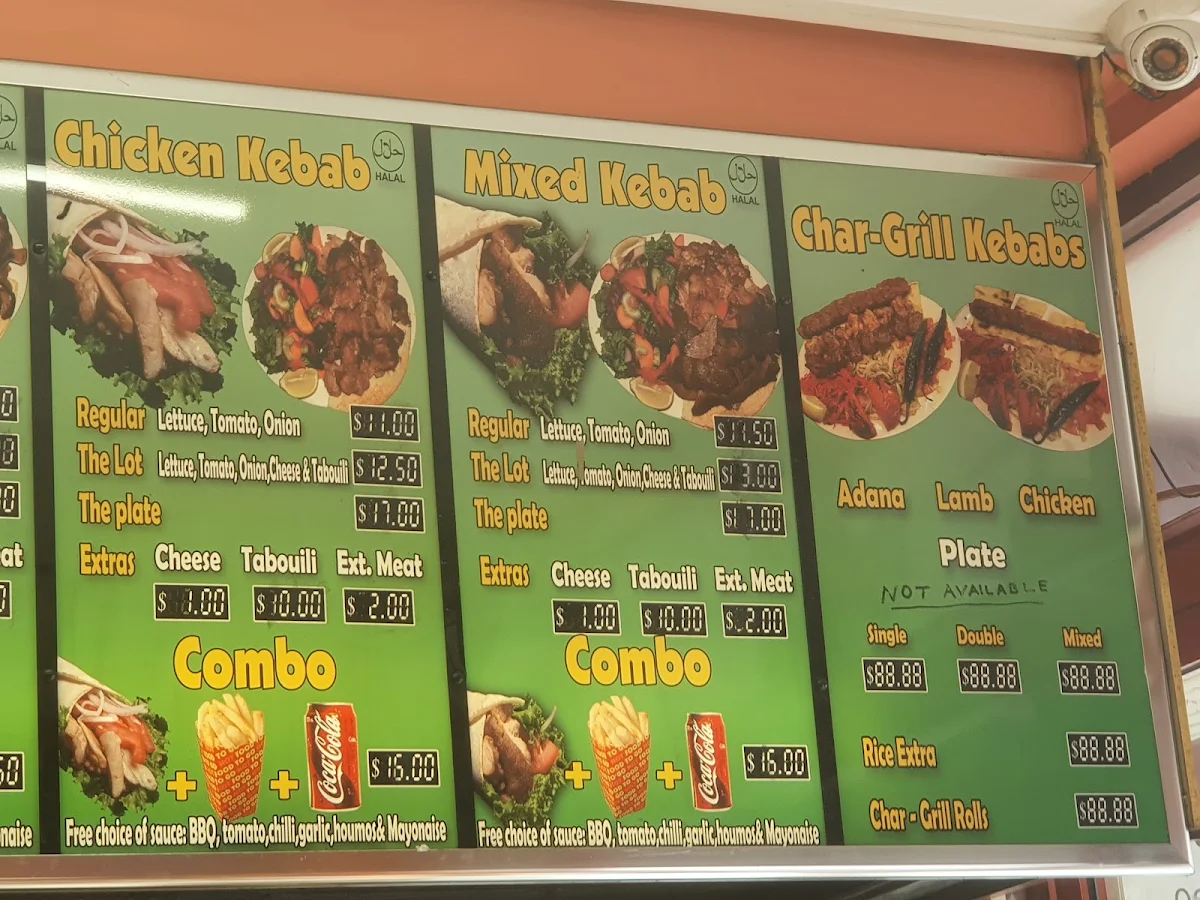 Menu, Sydney Star Kebab Bankstown