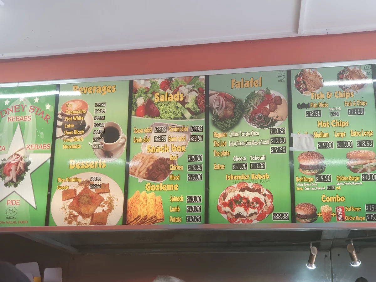 Menu, Sydney Star Kebab Bankstown