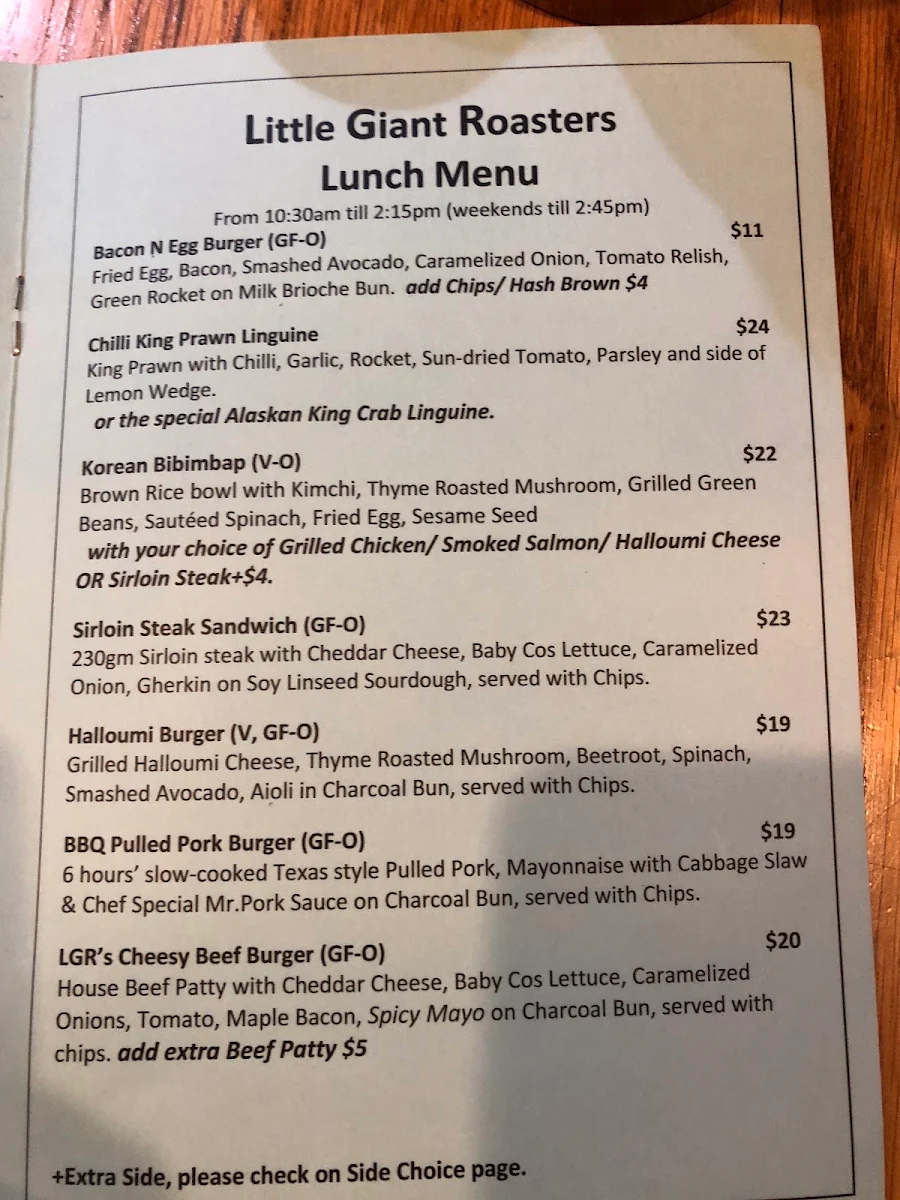 Menu, Little Giant Roasters Coffee House Willoughby