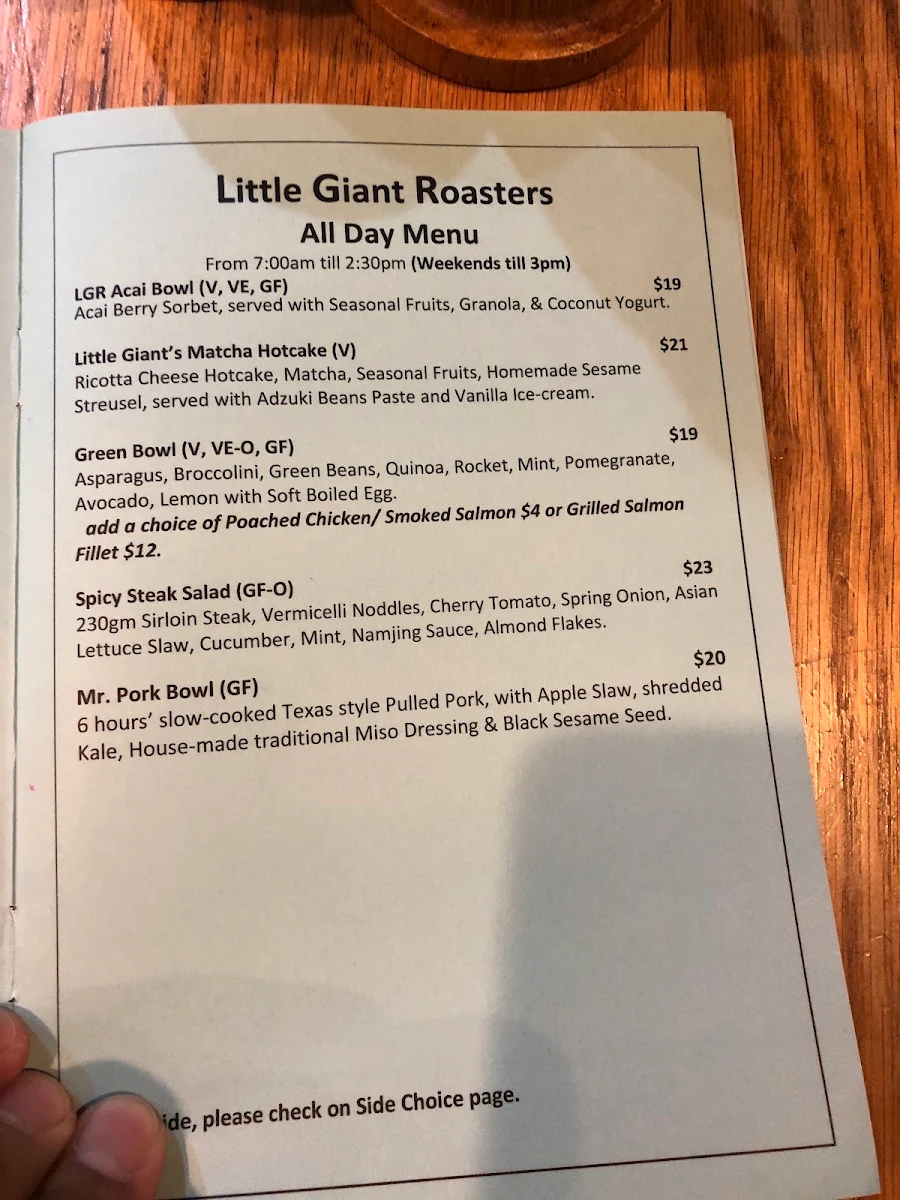 Menu, Little Giant Roasters Coffee House Willoughby