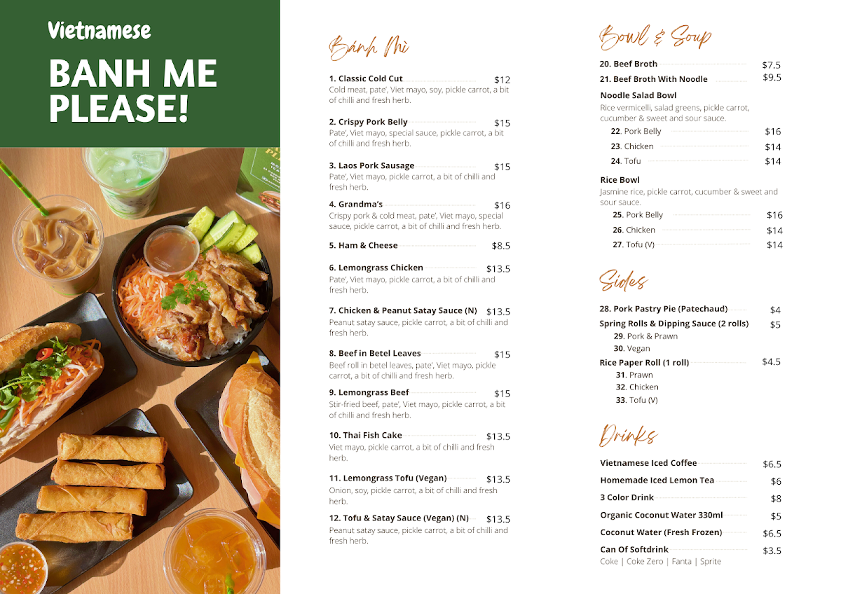 Menu, Banh Me Please