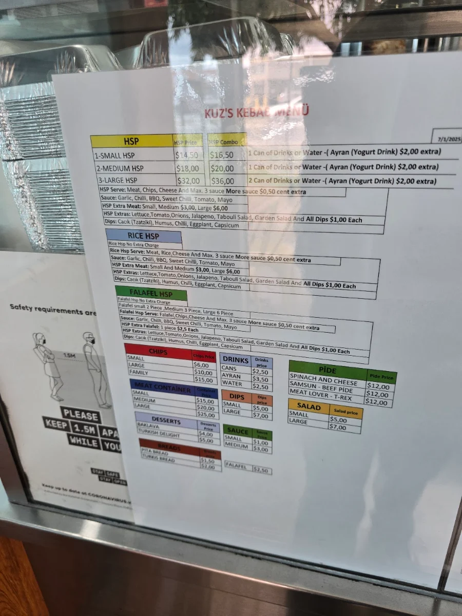 Menu, Kuz's Kebabs