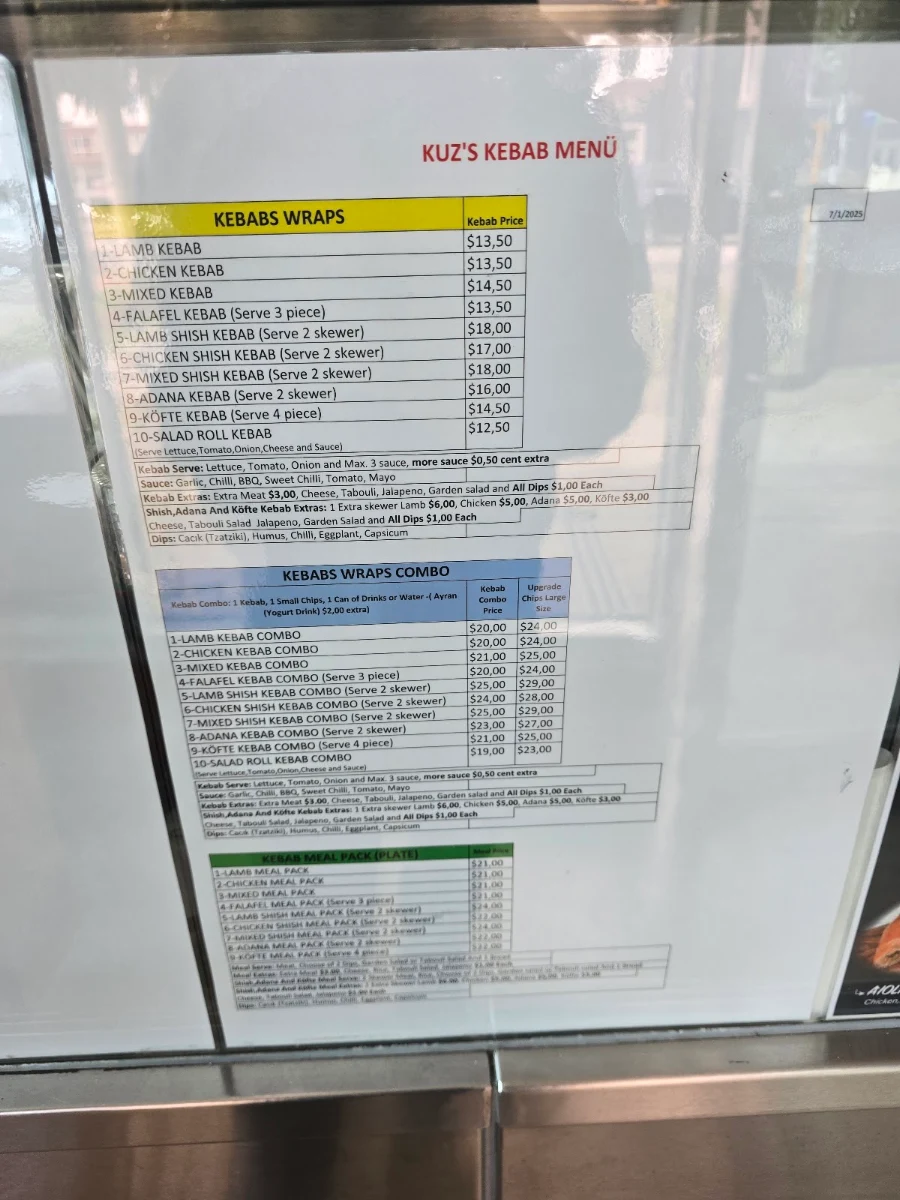 Menu, Kuz's Kebabs