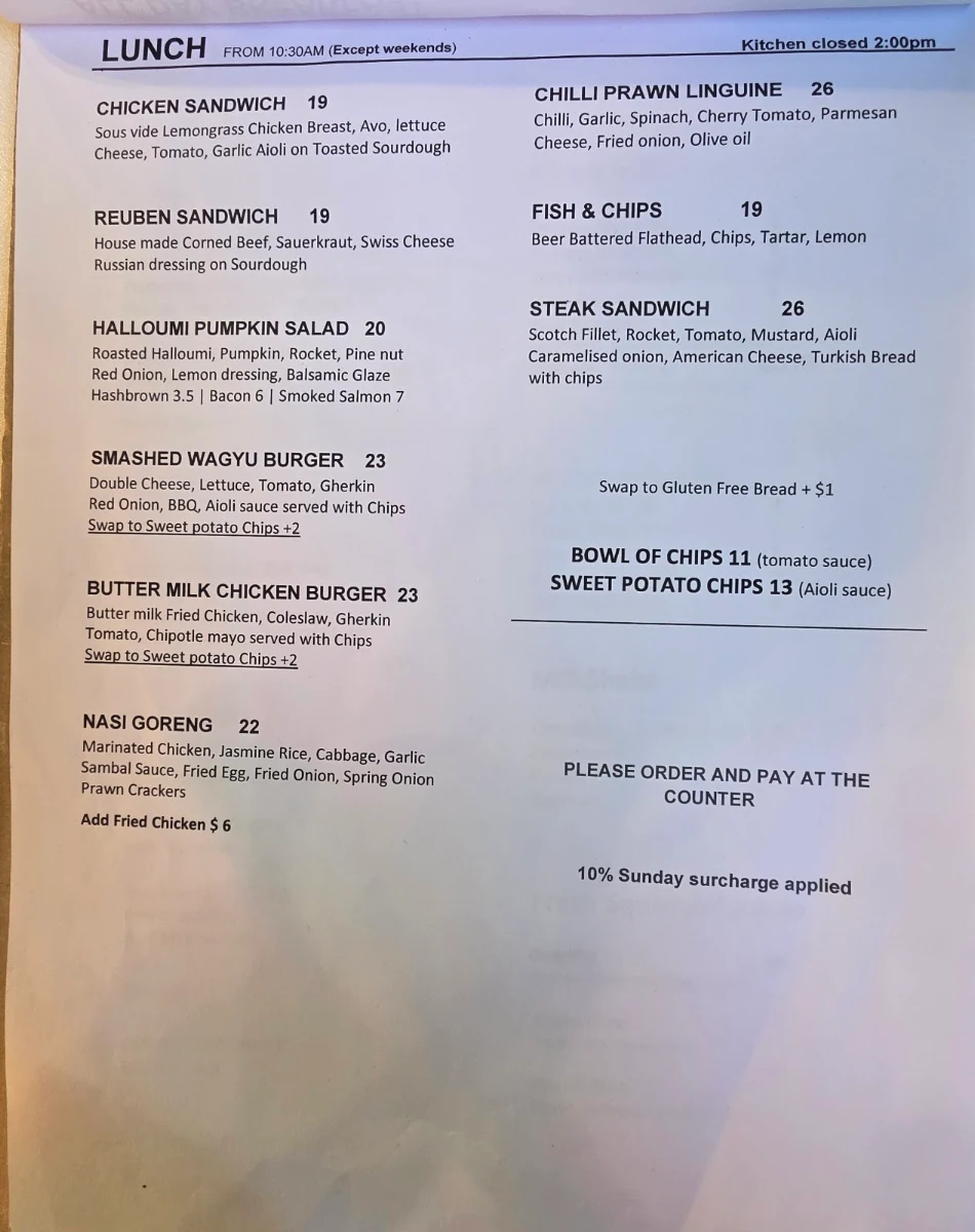 Menu, 153 Moore Avenue Coffee