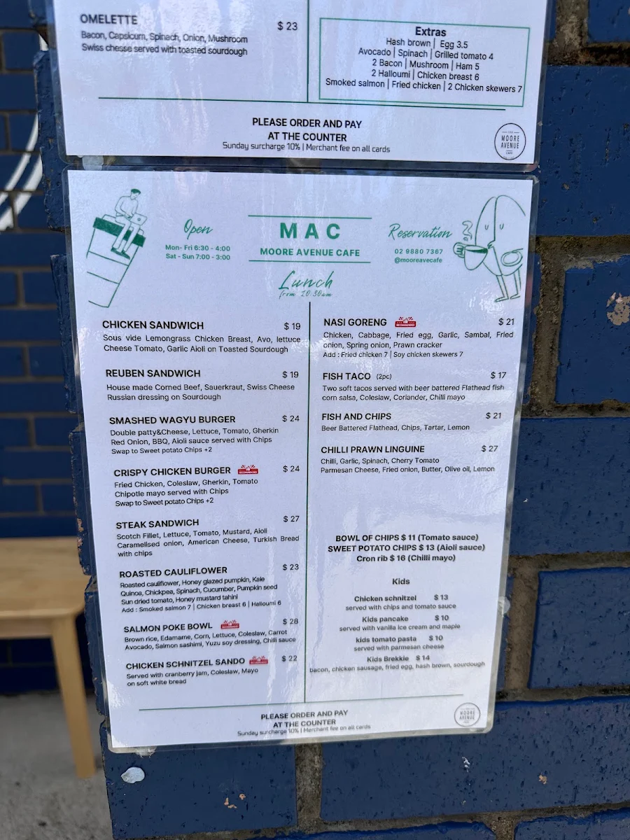 Menu, 153 Moore Avenue Coffee