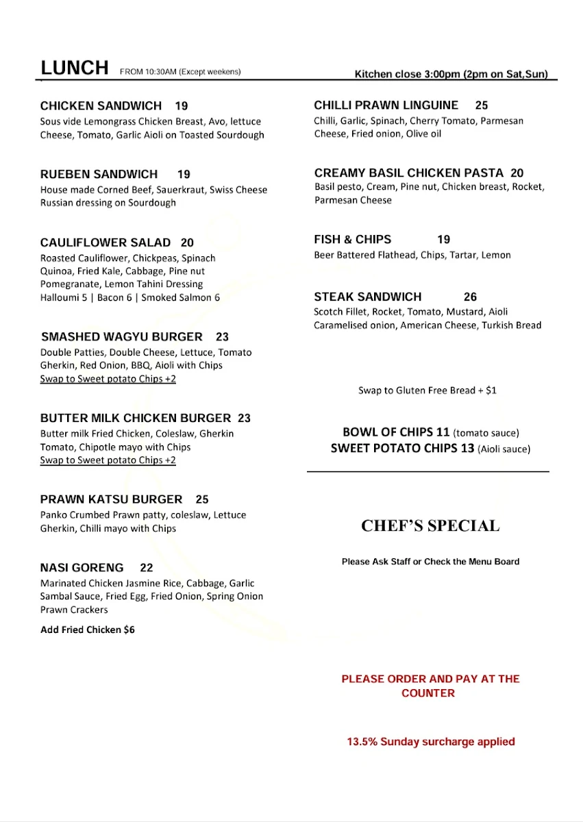Menu, 153 Moore Avenue Coffee