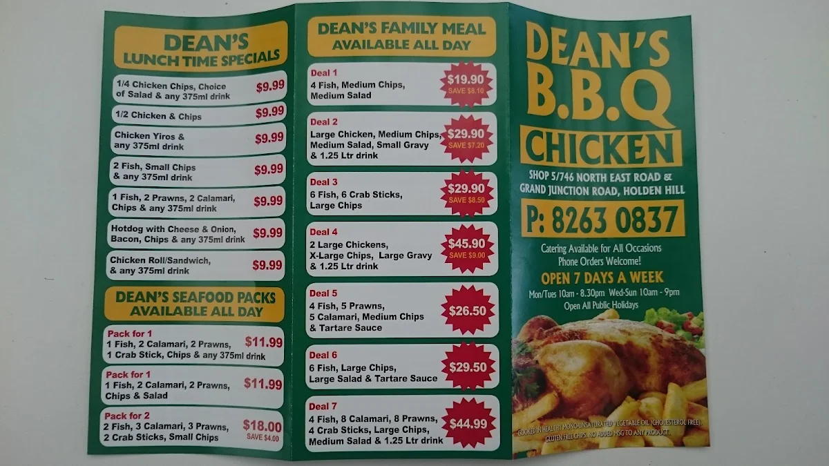 Menu, Dean's Barbecue Chicken
