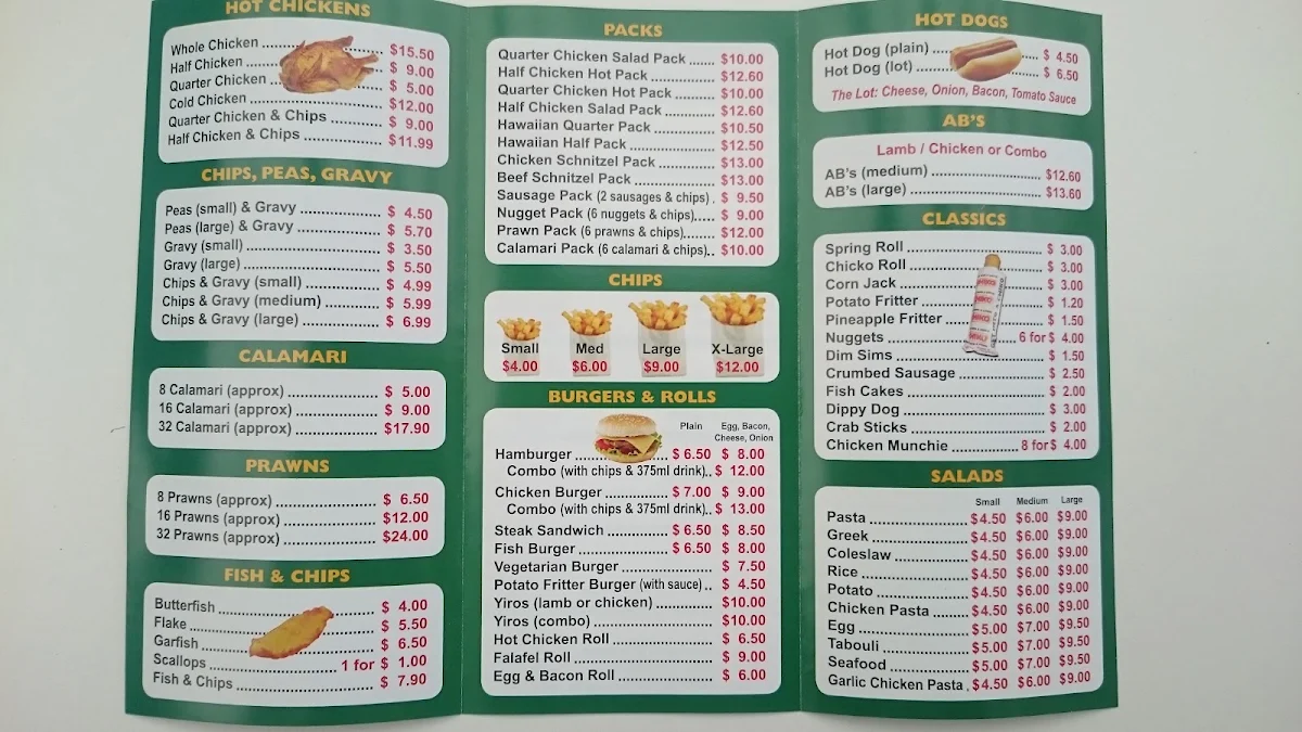 Menu, Dean's Barbecue Chicken