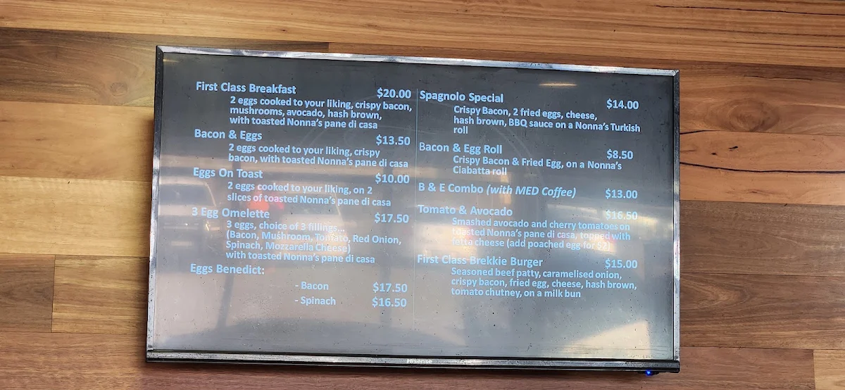 Menu, First Class Cafe