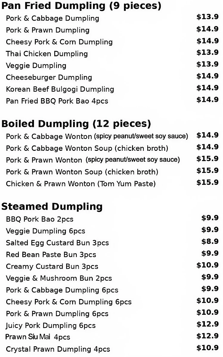 Menu, Tiger Dumpling House Waikiki