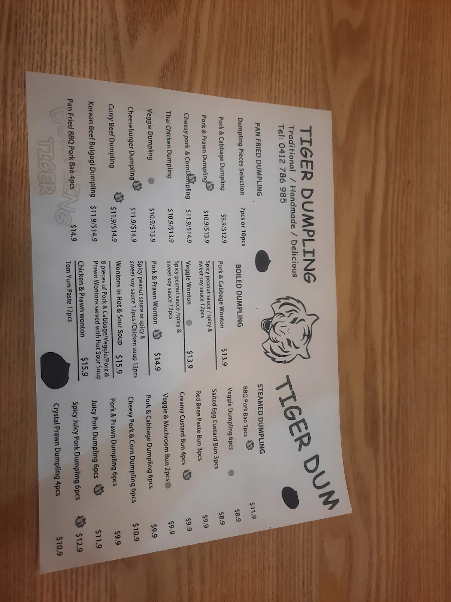 Menu, Tiger Dumpling House Waikiki