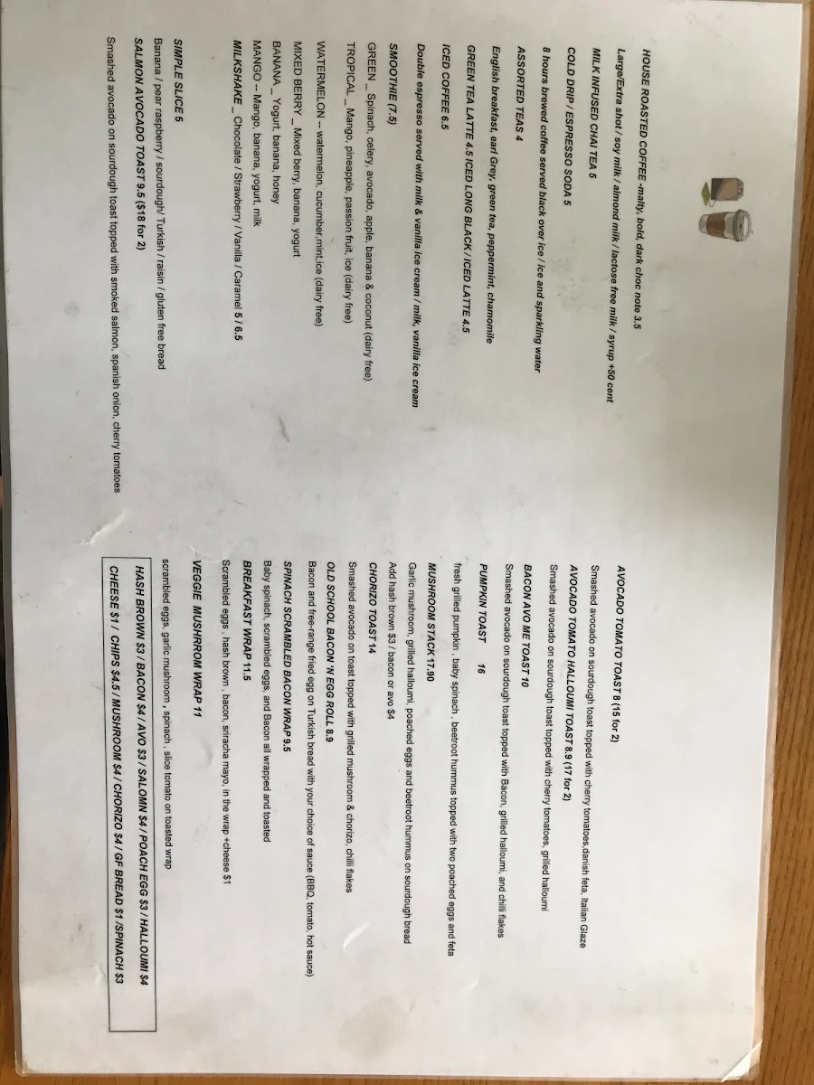 Menu, The Grind House Drummoyne