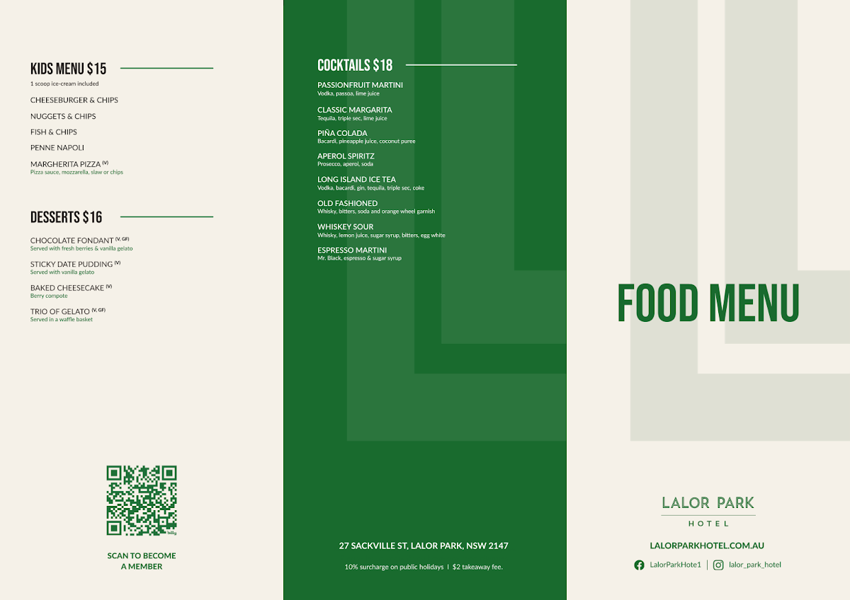 Menu, Lalor Park Hotel