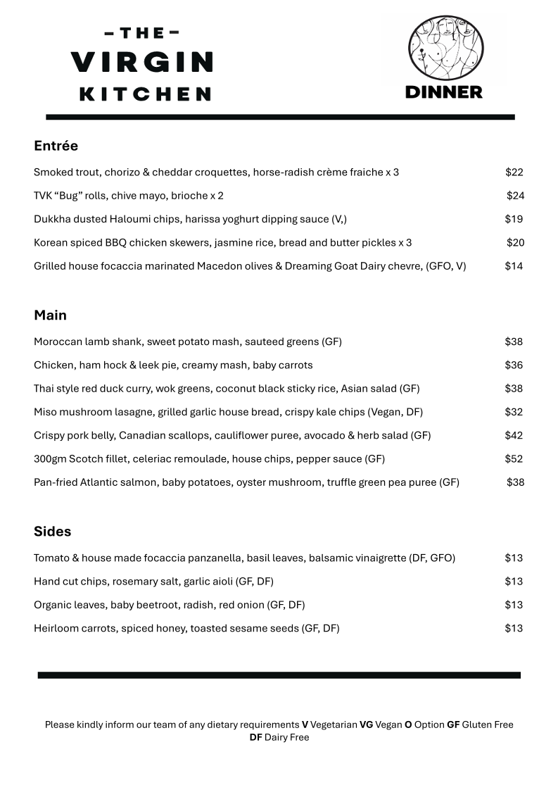 Menu, The Virgin Kitchen