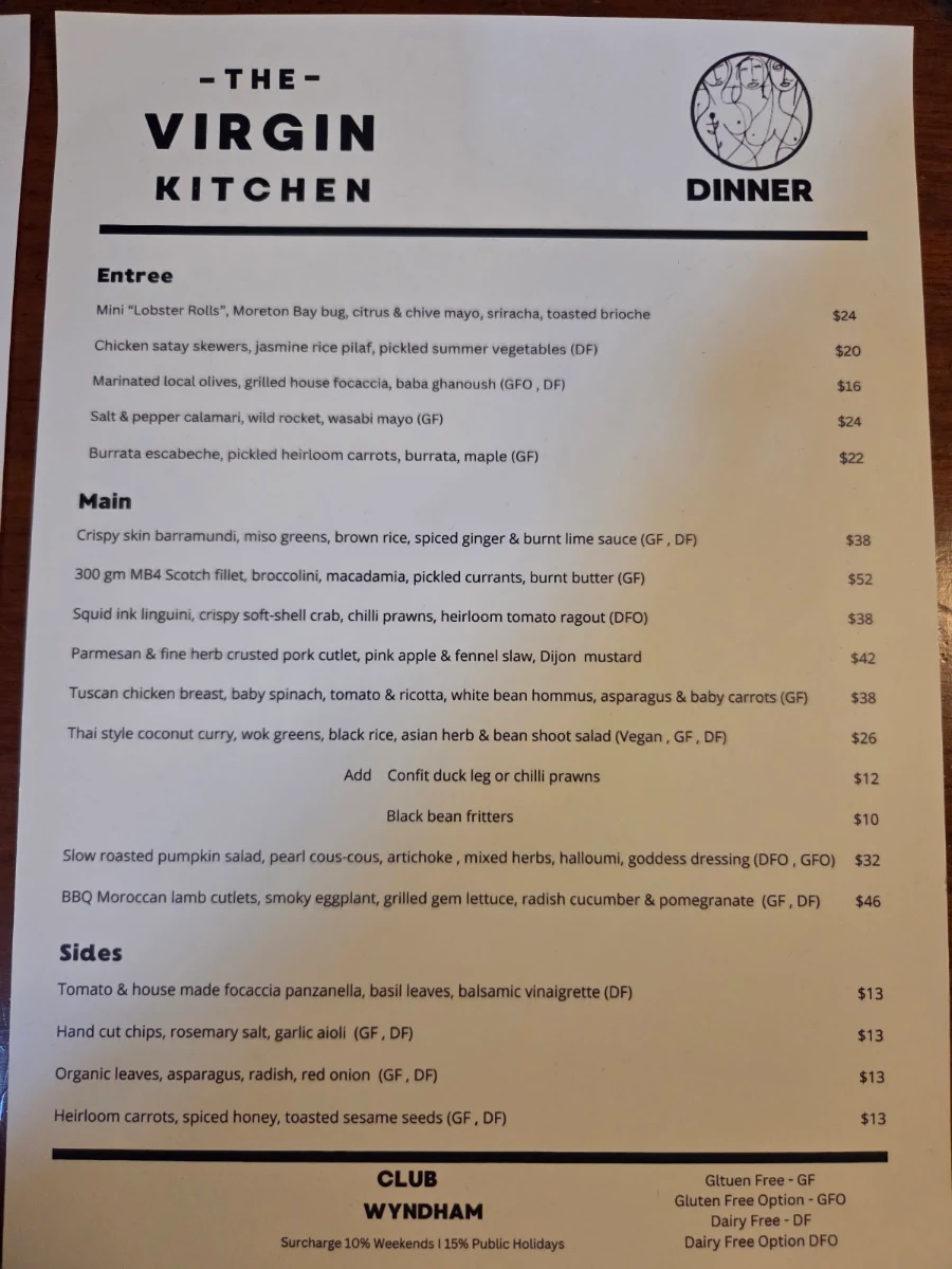 Menu, The Virgin Kitchen