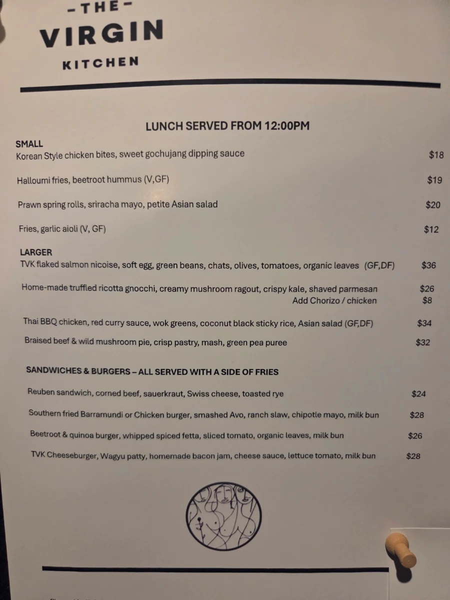 Menu, The Virgin Kitchen