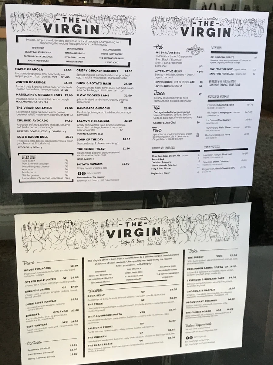 Menu, The Virgin Kitchen