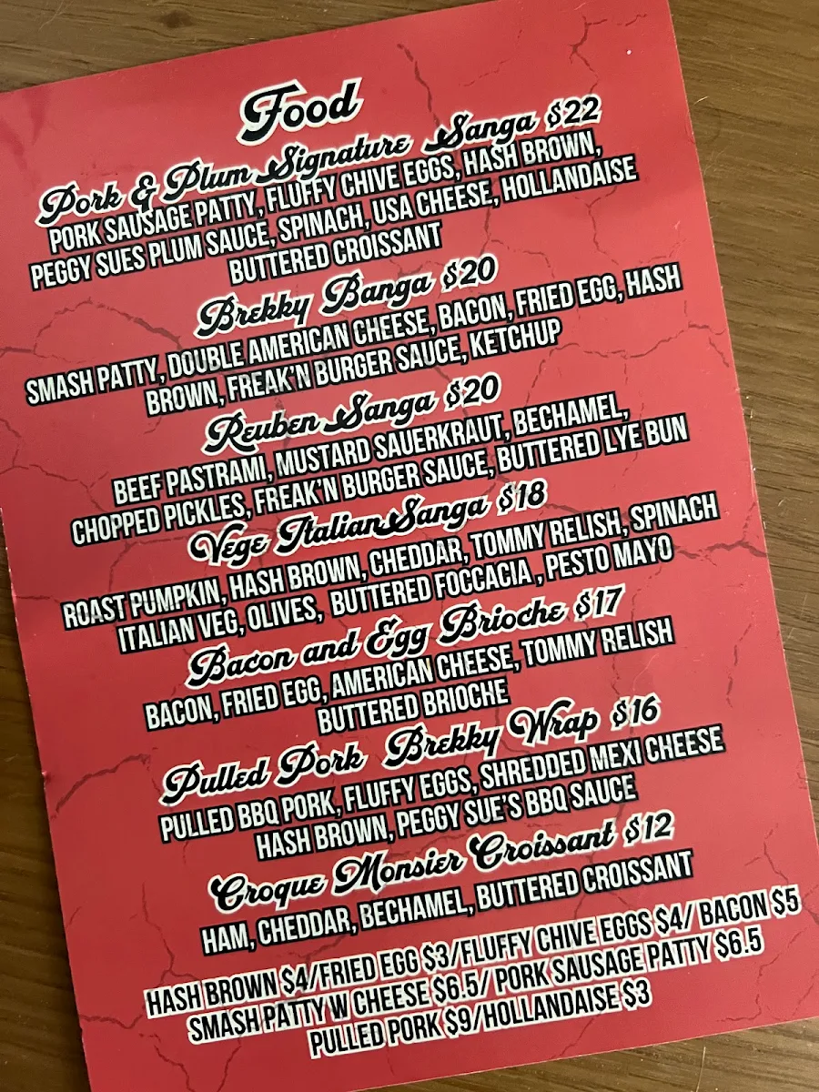 Menu, Peggy Sue's Hot Coffee and Kitchen