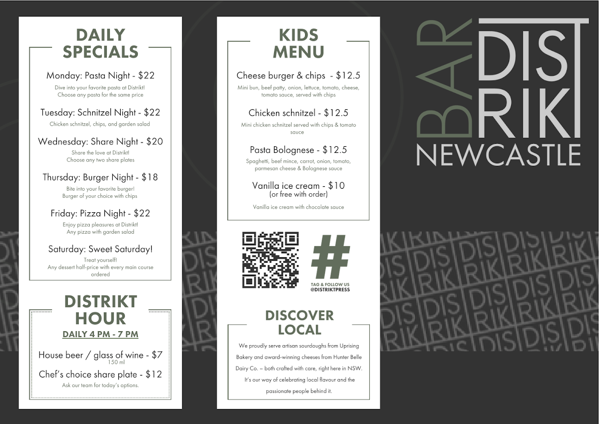 Menu, Distrikt Press Cafe