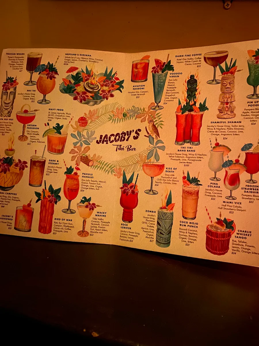 Menu, Jacoby’s Tiki Bar