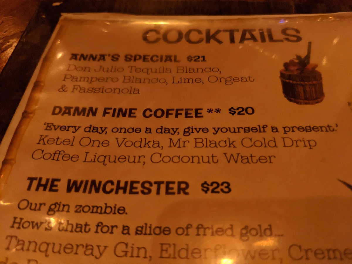 Menu, Jacoby’s Tiki Bar