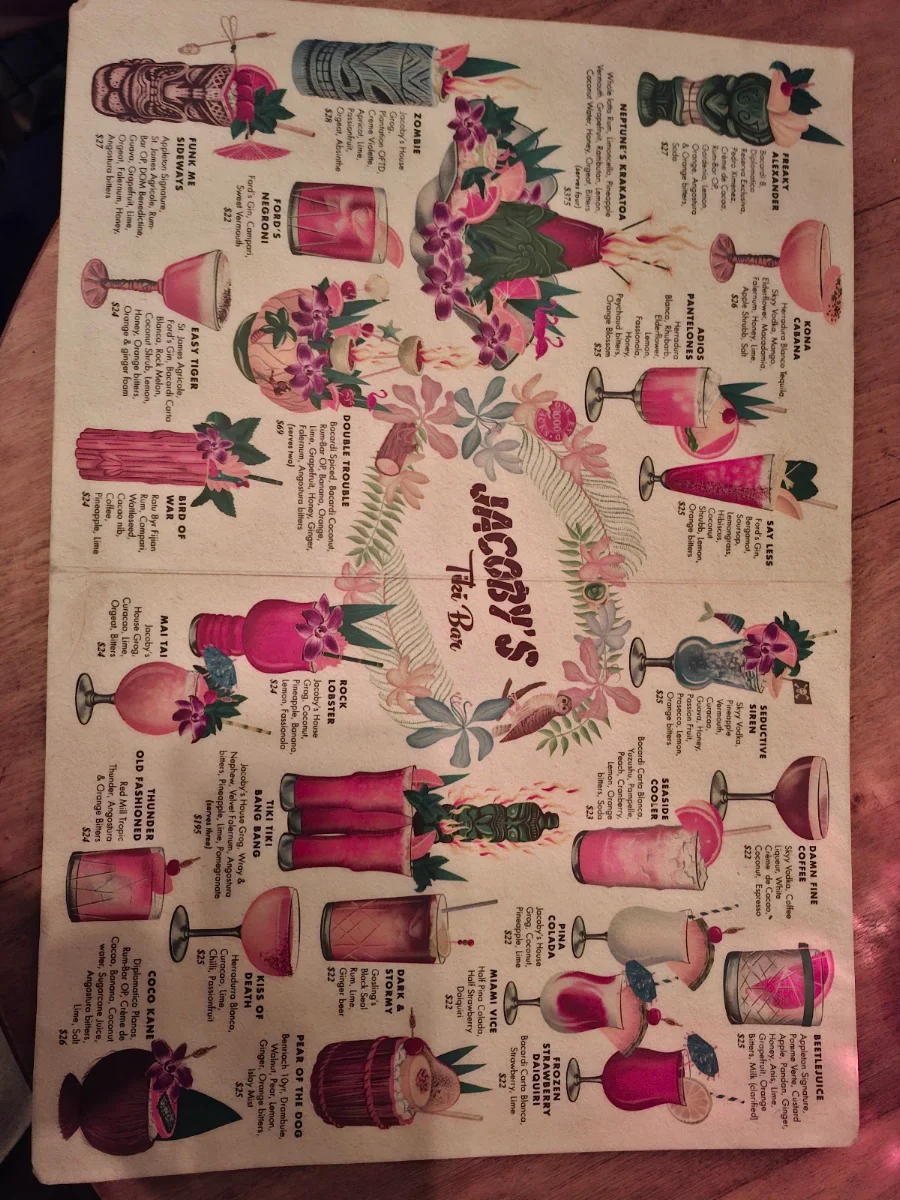 Menu, Jacoby’s Tiki Bar