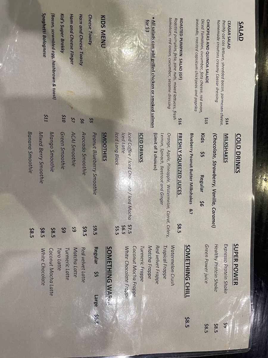Menu, Upper Crust Boulangerie
