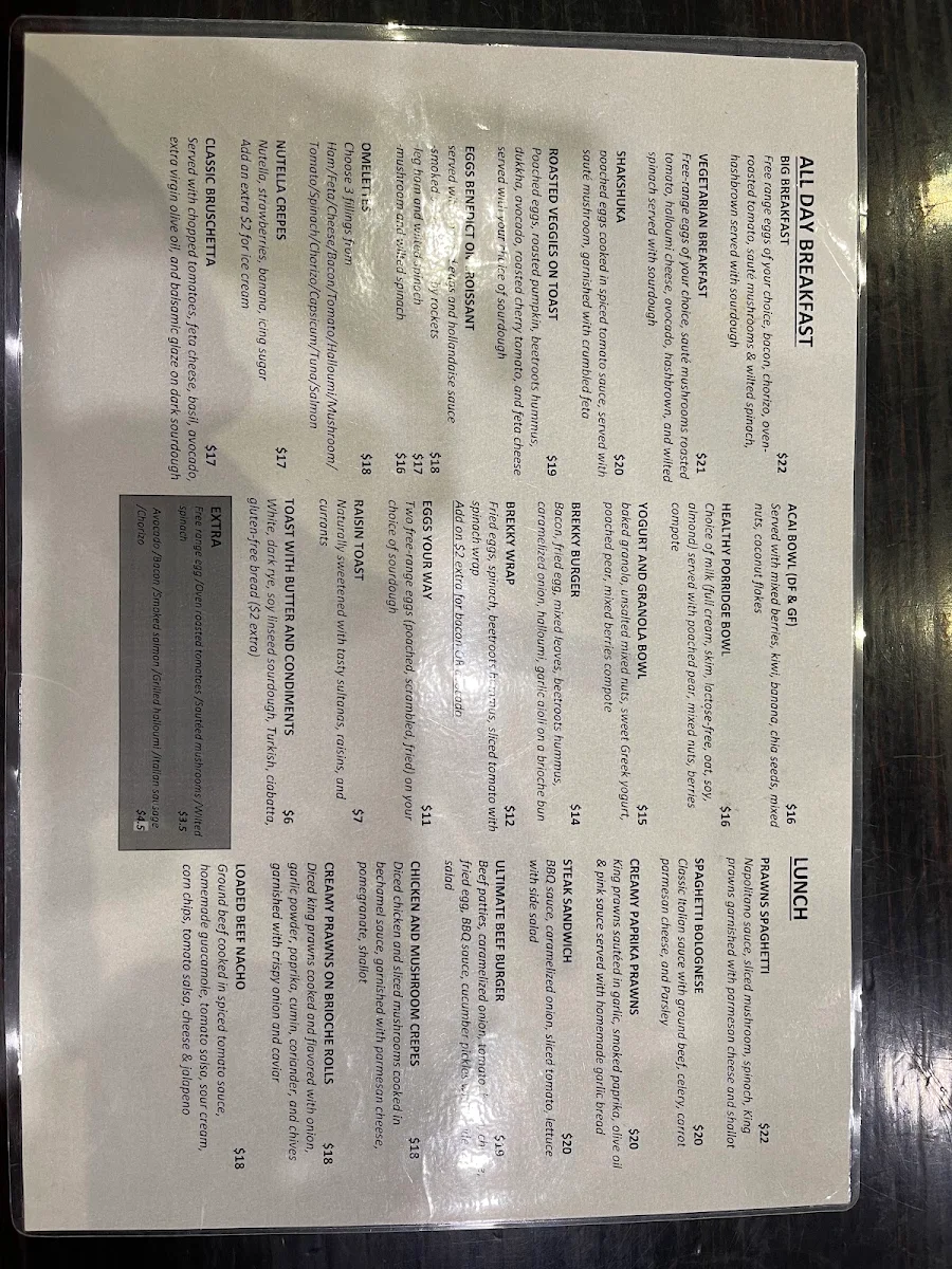Menu, Upper Crust Boulangerie