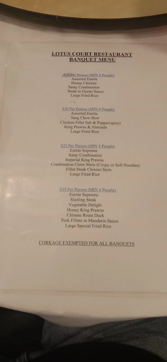 Menu, Lotus Court Chinese Restaurant