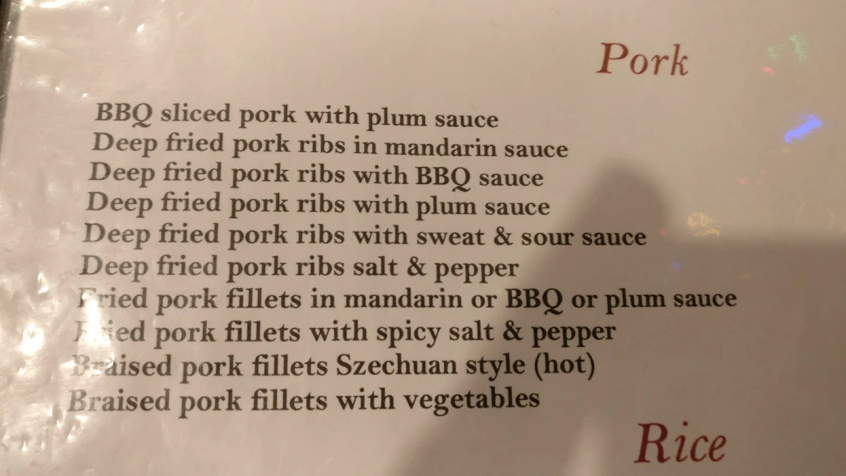Menu, Lotus Court Chinese Restaurant