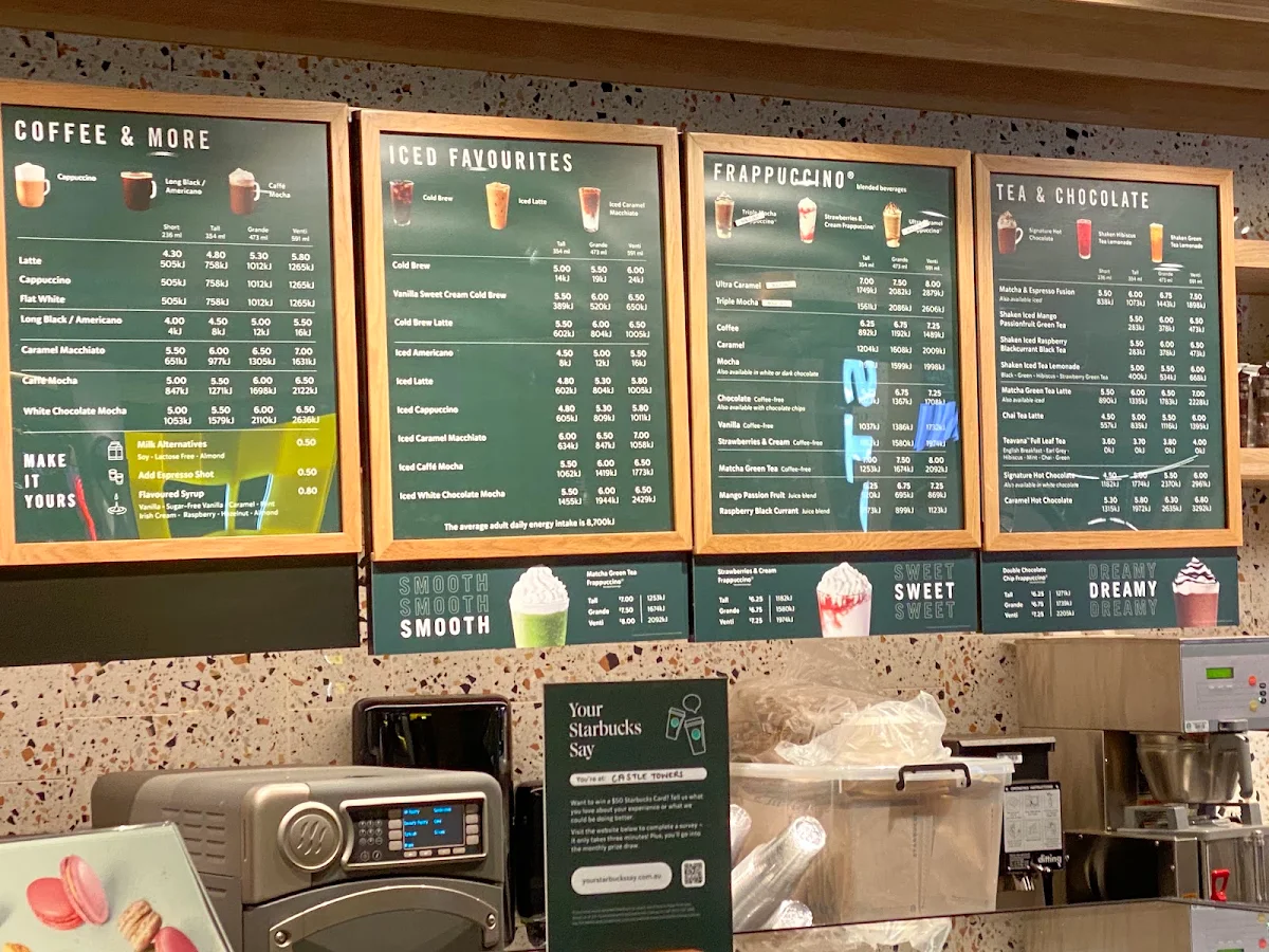 Menu, Starbucks Castle Towers