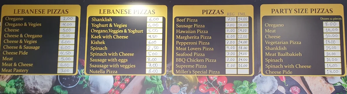 Menu, Miller Bakery