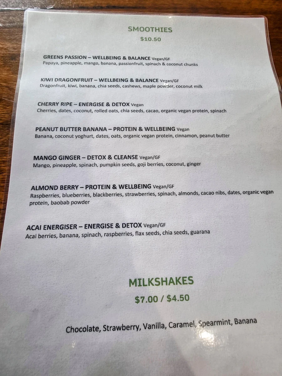 Menu, Scott Street Coffee House