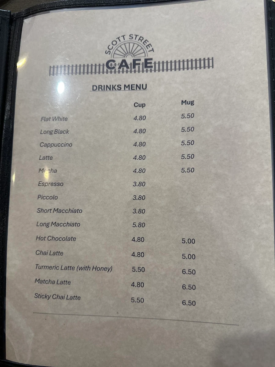 Menu, Scott Street Coffee House