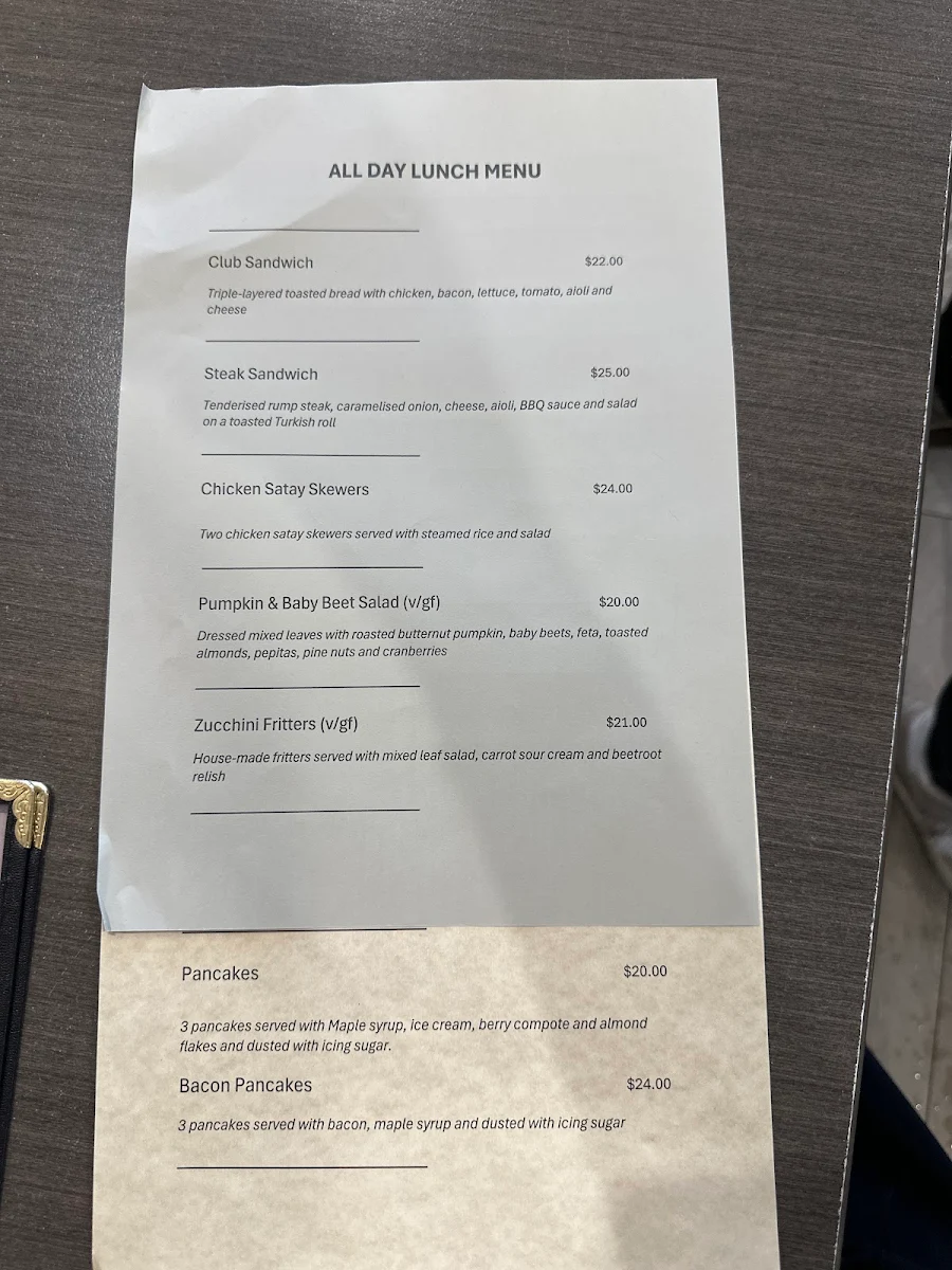 Menu, Scott Street Coffee House