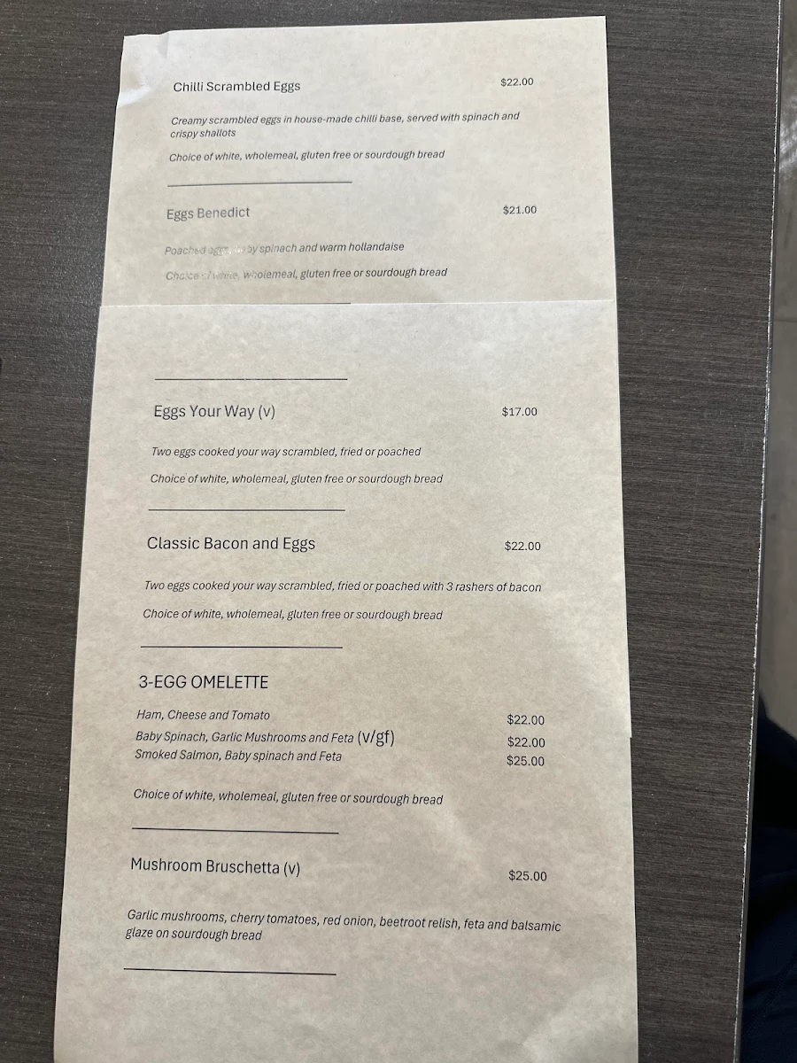 Menu, Scott Street Coffee House