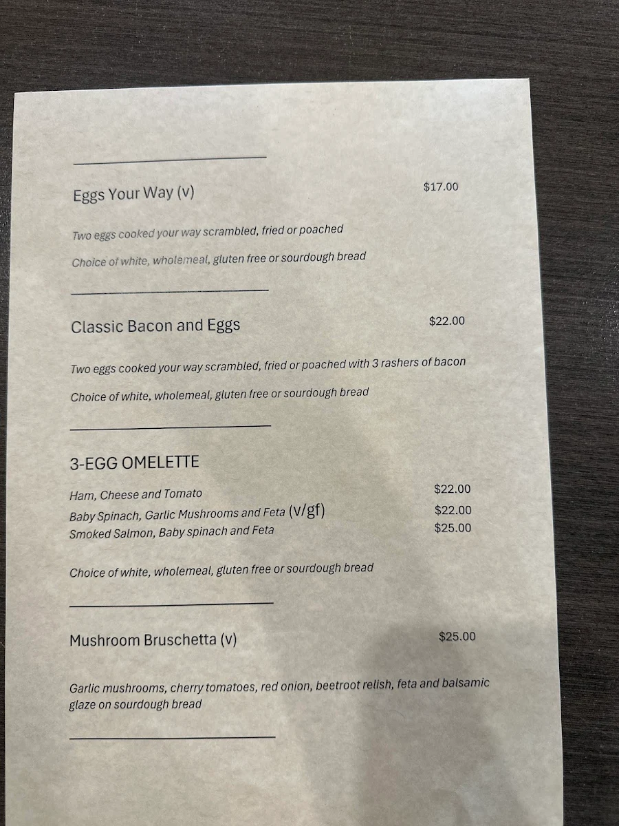 Menu, Scott Street Coffee House