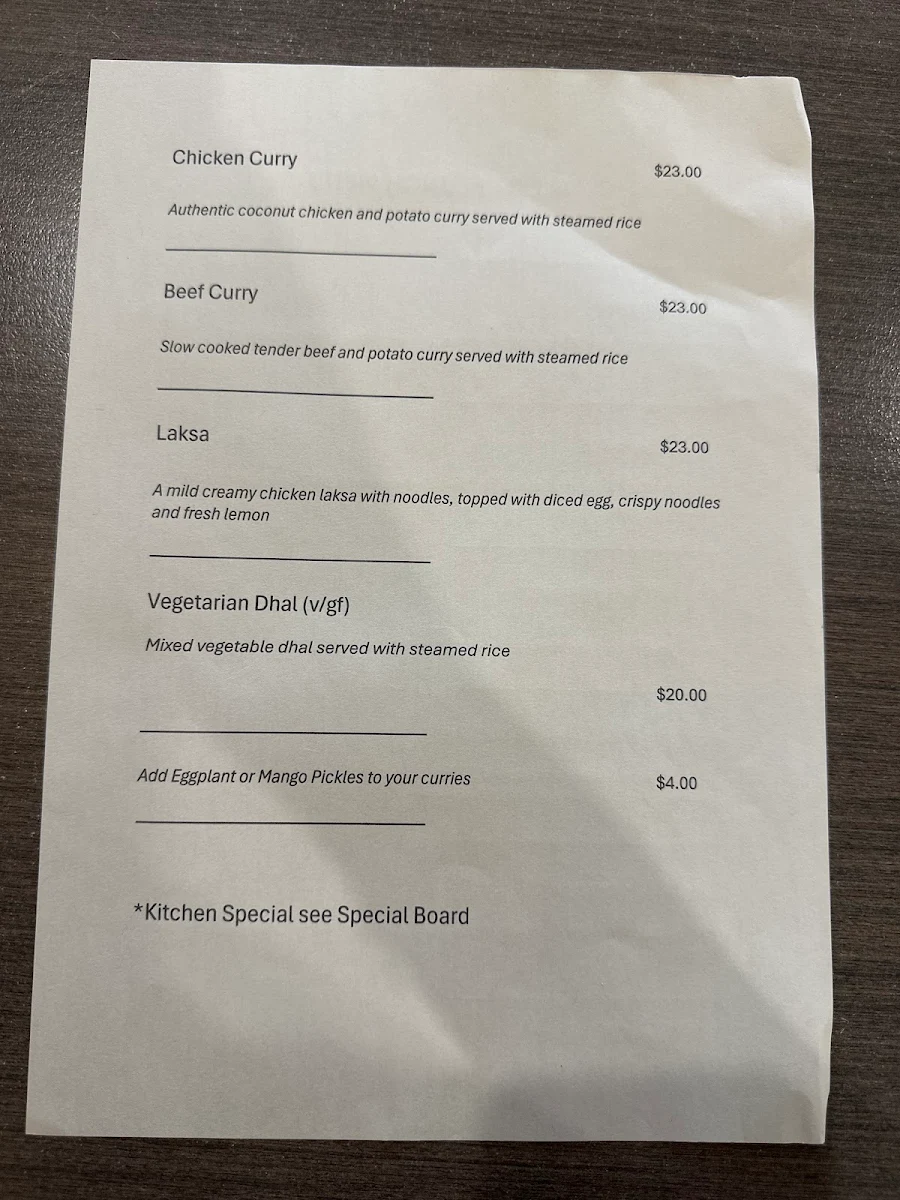 Menu, Scott Street Coffee House
