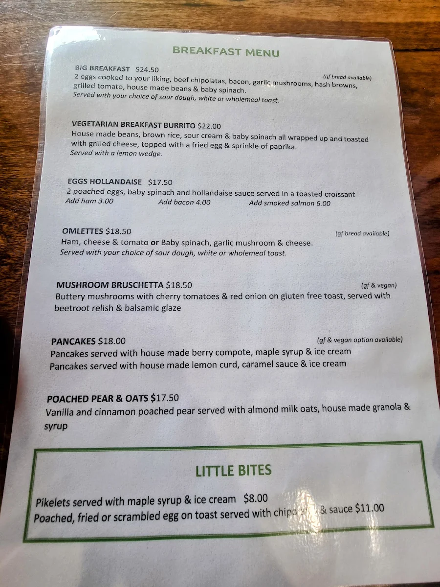 Menu, Scott Street Coffee House
