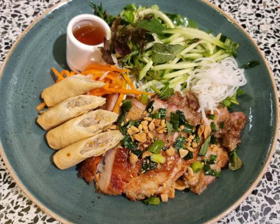 Vermicelli Grilled Chicken and Spring Rolls