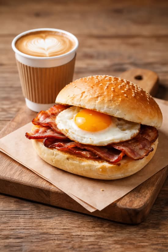 Bacon and Egg Roll Deal Small Flat white