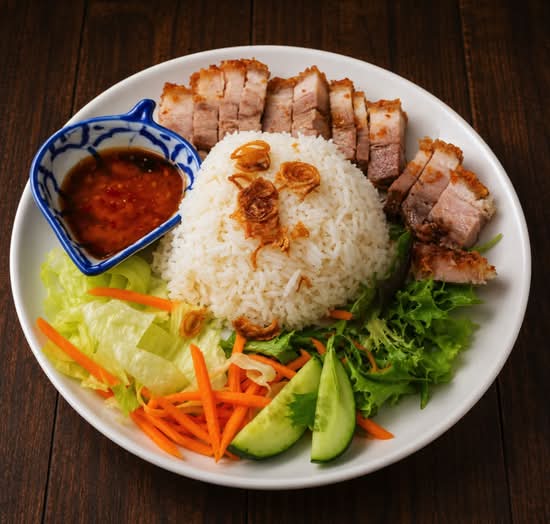 Crispy Pork Rice (Cơm  Heo Quay )