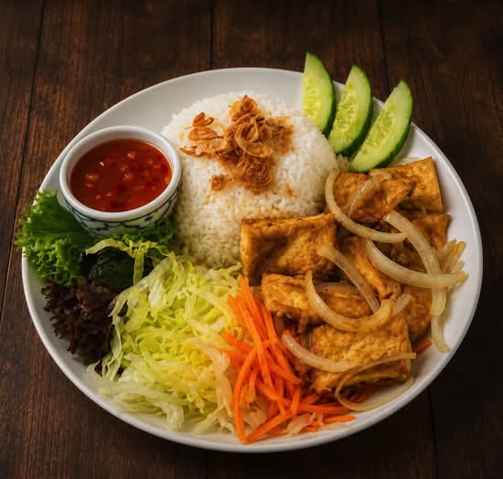 Tofu Rice And Veggies ( Cơm Đậu Rau )