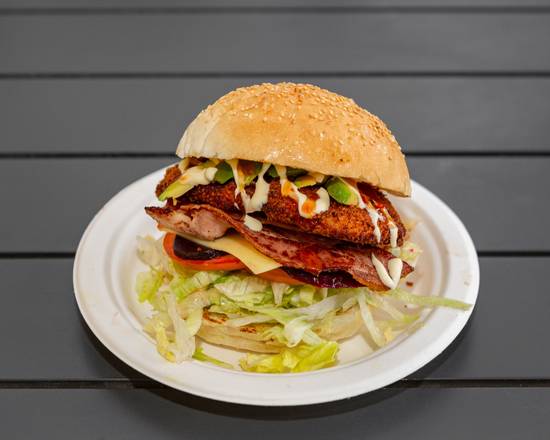 Schnitzel and Bacon Burger
