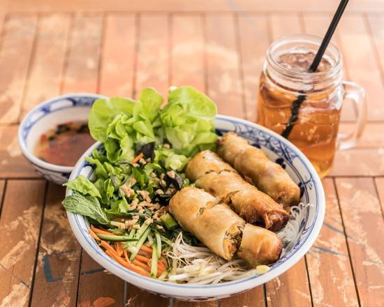 Rice Vermicelli Noodle and Salad with Spring Rolls