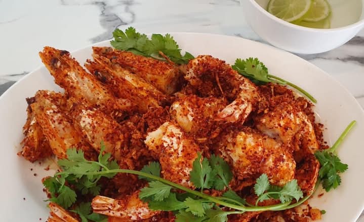 Stir fried typhoon king prawns