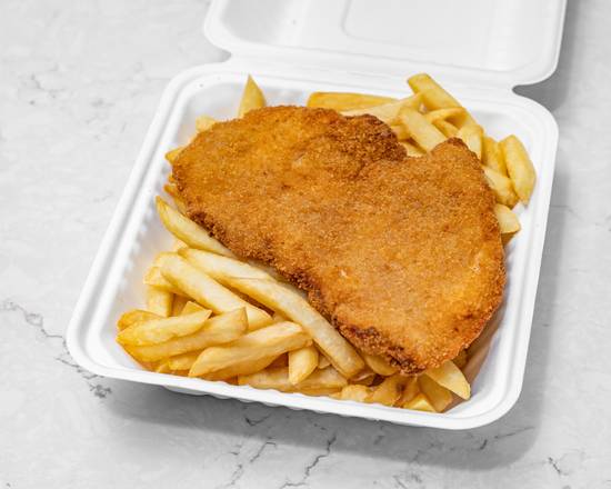 Chicken Schnitzel with Large Chips
